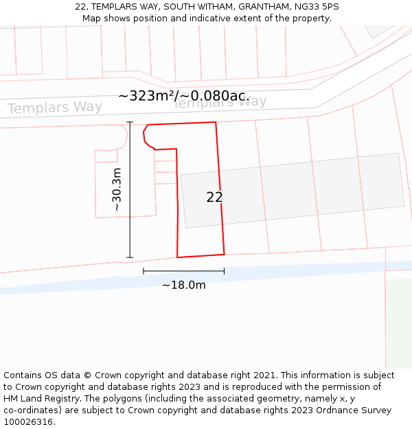 22, TEMPLARS WAY, SOUTH WITHAM, GRANTHAM, NG33 5PS: Plot and title map