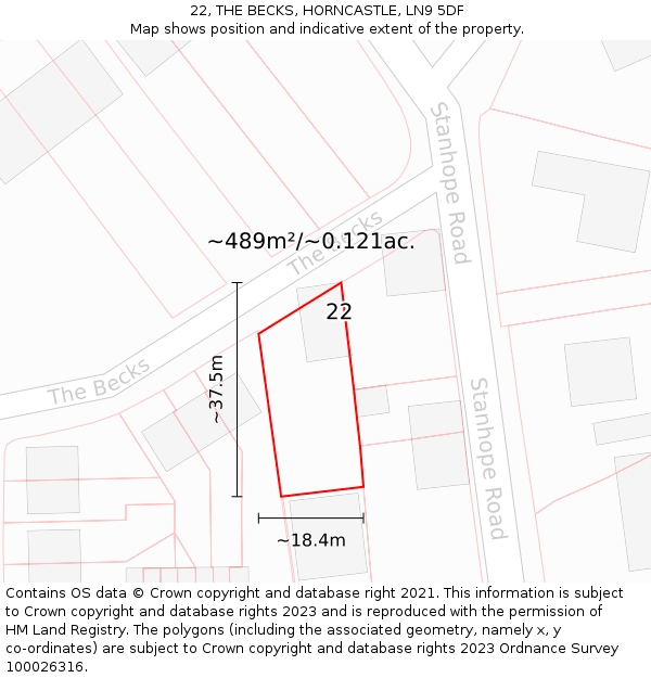 22, THE BECKS, HORNCASTLE, LN9 5DF: Plot and title map