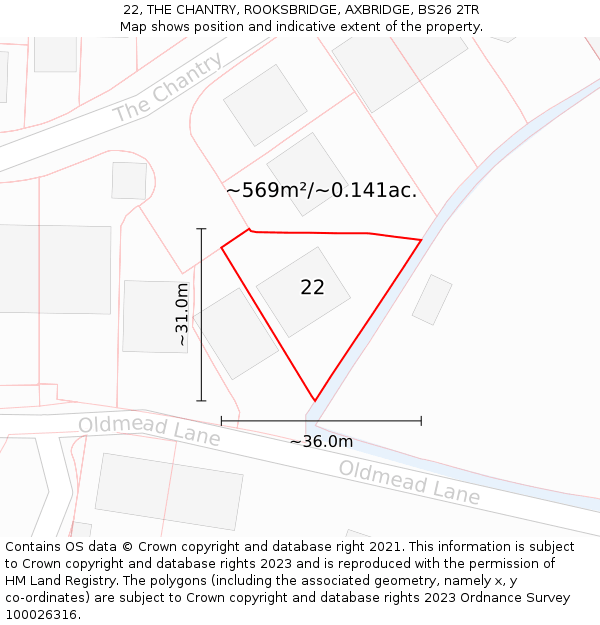 22, THE CHANTRY, ROOKSBRIDGE, AXBRIDGE, BS26 2TR: Plot and title map