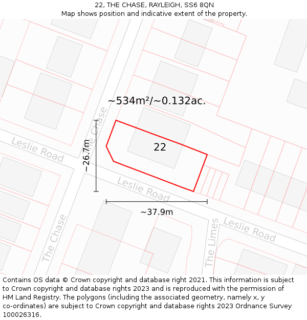 22, THE CHASE, RAYLEIGH, SS6 8QN: Plot and title map