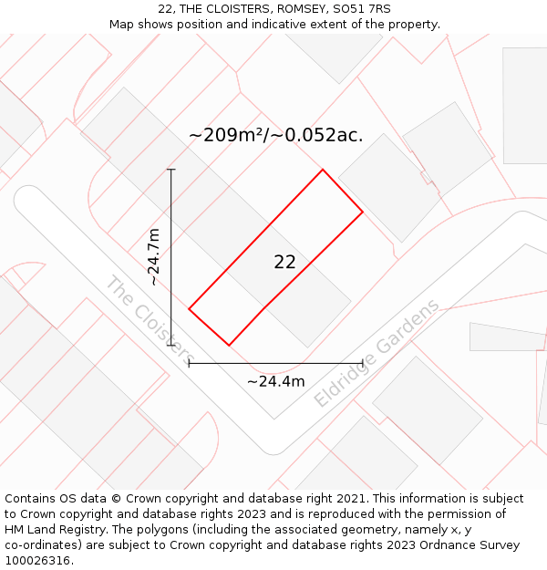 22, THE CLOISTERS, ROMSEY, SO51 7RS: Plot and title map