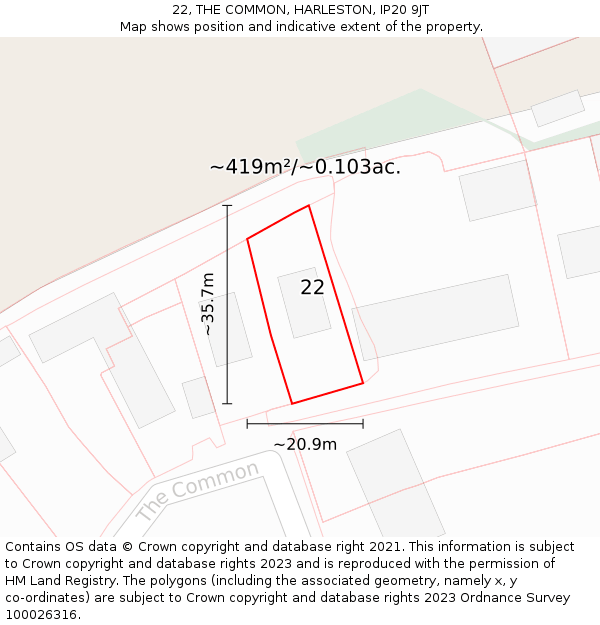 22, THE COMMON, HARLESTON, IP20 9JT: Plot and title map