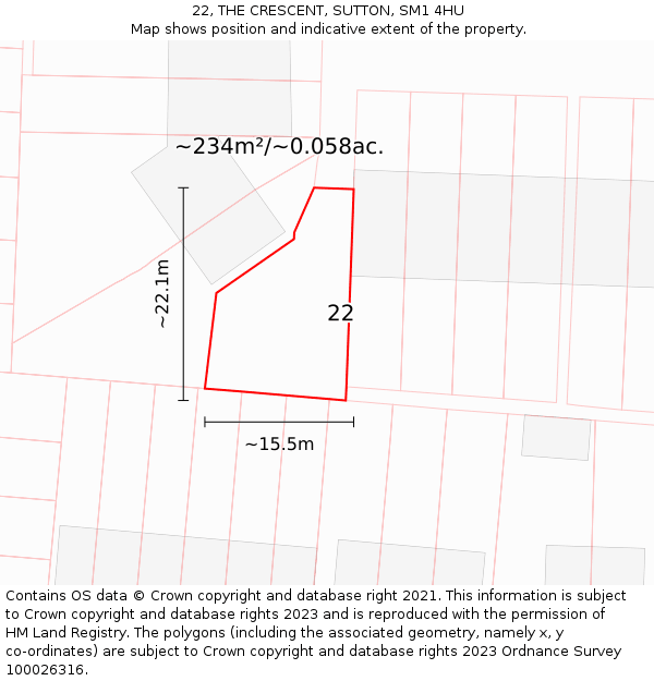 22, THE CRESCENT, SUTTON, SM1 4HU: Plot and title map