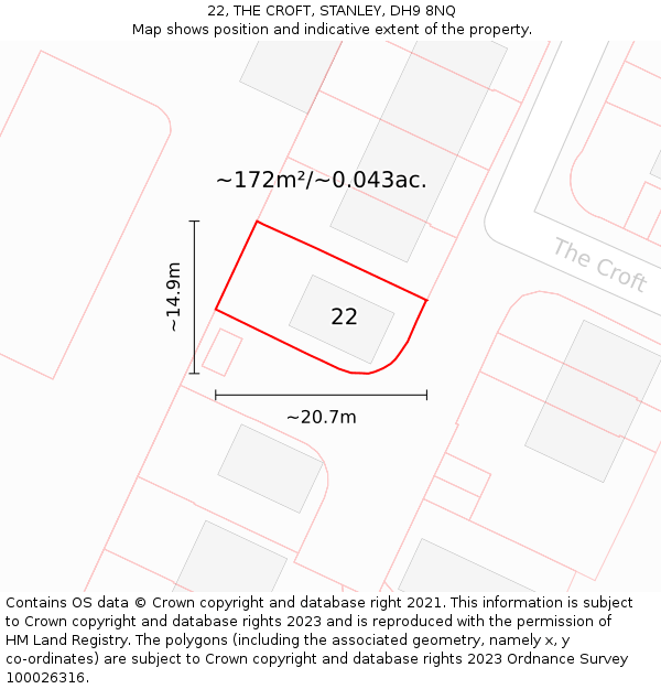22, THE CROFT, STANLEY, DH9 8NQ: Plot and title map