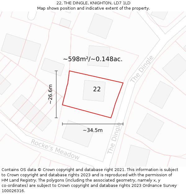 22, THE DINGLE, KNIGHTON, LD7 1LD: Plot and title map