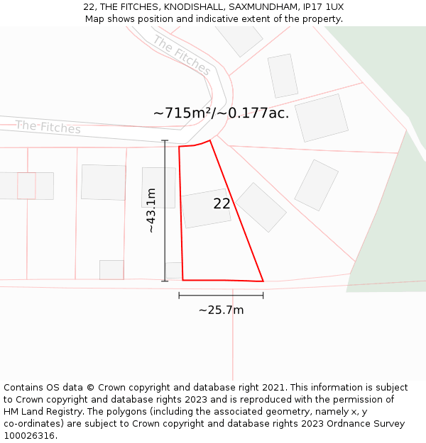 22, THE FITCHES, KNODISHALL, SAXMUNDHAM, IP17 1UX: Plot and title map