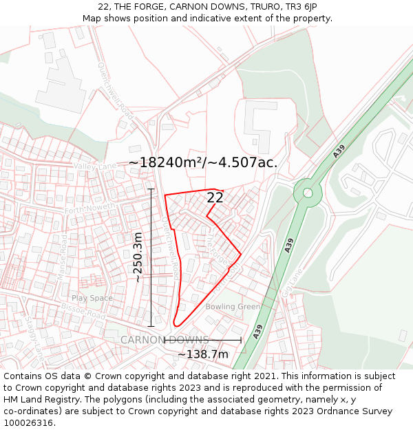 22, THE FORGE, CARNON DOWNS, TRURO, TR3 6JP: Plot and title map
