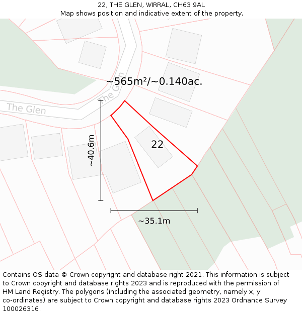 22, THE GLEN, WIRRAL, CH63 9AL: Plot and title map