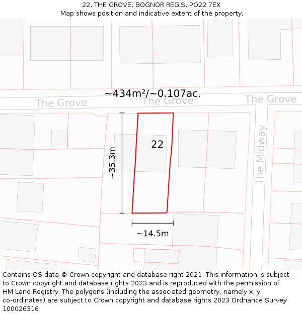 22, THE GROVE, BOGNOR REGIS, PO22 7EX: Plot and title map