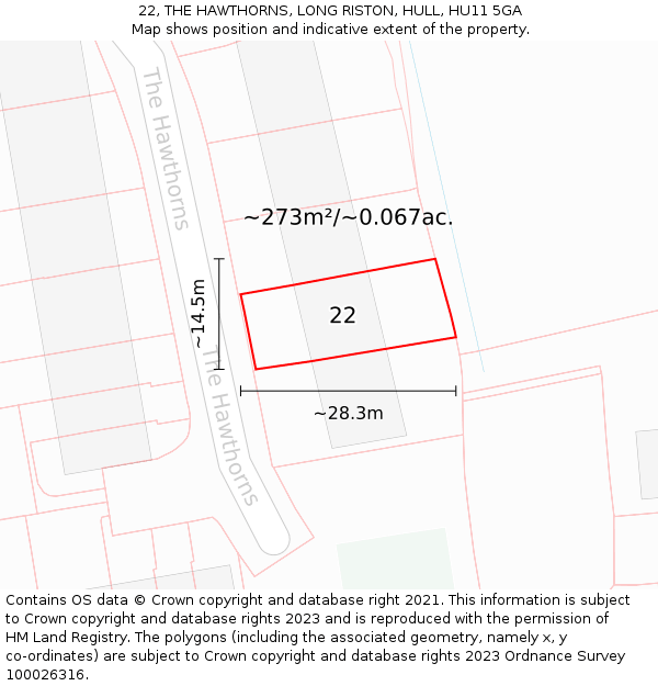 22, THE HAWTHORNS, LONG RISTON, HULL, HU11 5GA: Plot and title map