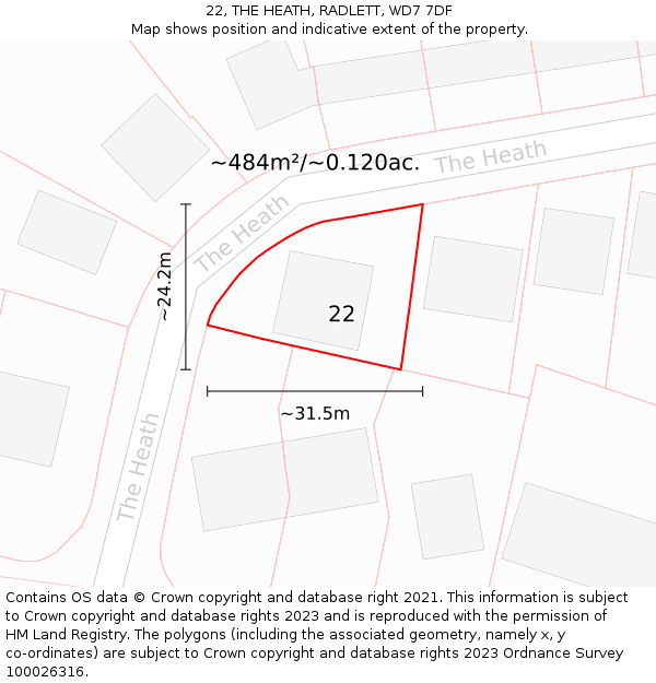 22, THE HEATH, RADLETT, WD7 7DF: Plot and title map