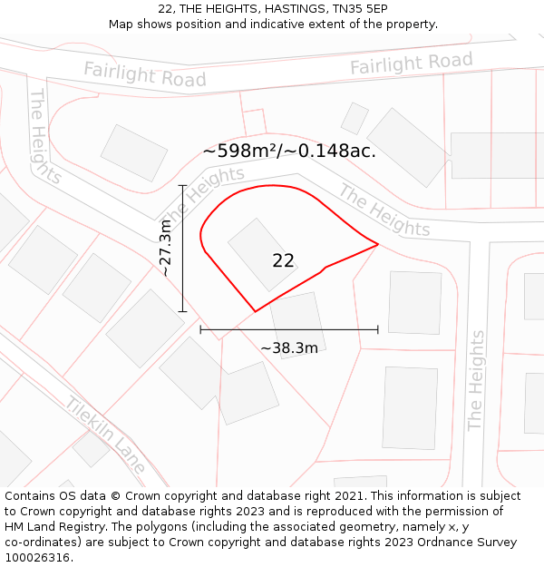 22, THE HEIGHTS, HASTINGS, TN35 5EP: Plot and title map