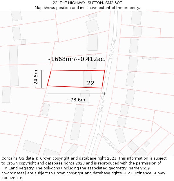 22, THE HIGHWAY, SUTTON, SM2 5QT: Plot and title map