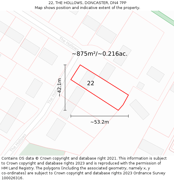 22, THE HOLLOWS, DONCASTER, DN4 7PP: Plot and title map