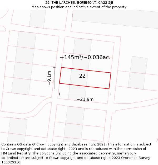 22, THE LARCHES, EGREMONT, CA22 2JE: Plot and title map