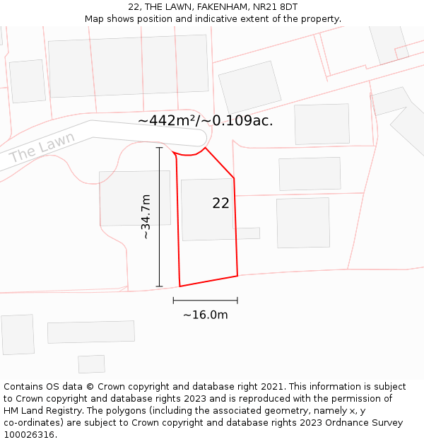 22, THE LAWN, FAKENHAM, NR21 8DT: Plot and title map