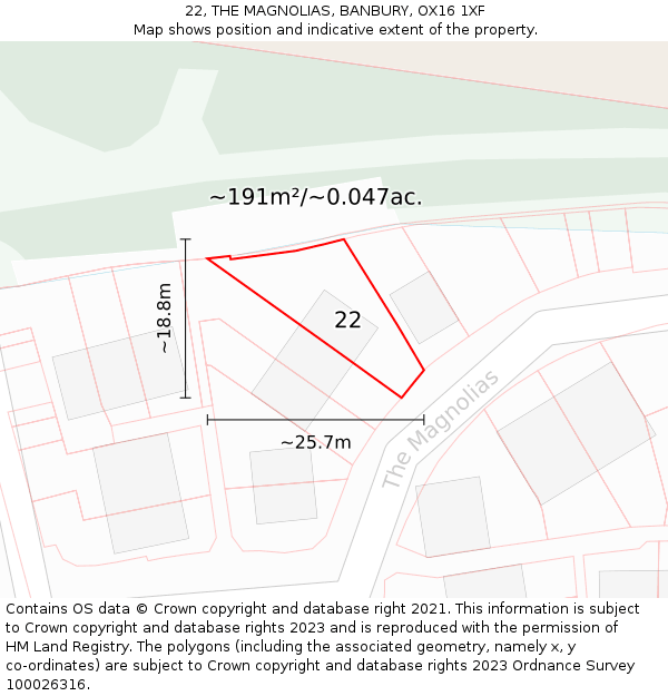 22, THE MAGNOLIAS, BANBURY, OX16 1XF: Plot and title map