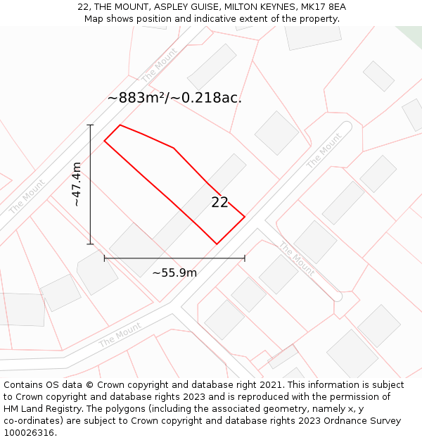 22, THE MOUNT, ASPLEY GUISE, MILTON KEYNES, MK17 8EA: Plot and title map