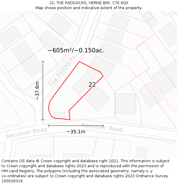 22, THE PADDOCKS, HERNE BAY, CT6 6QX: Plot and title map