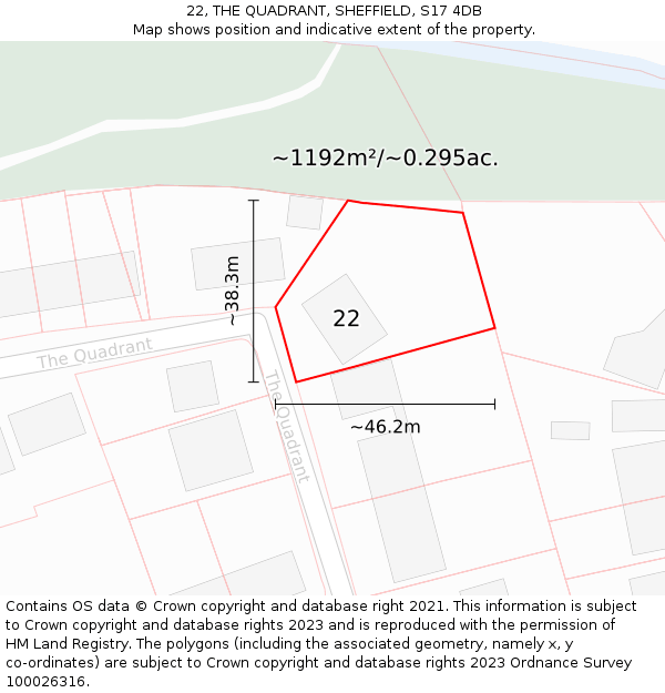 22, THE QUADRANT, SHEFFIELD, S17 4DB: Plot and title map