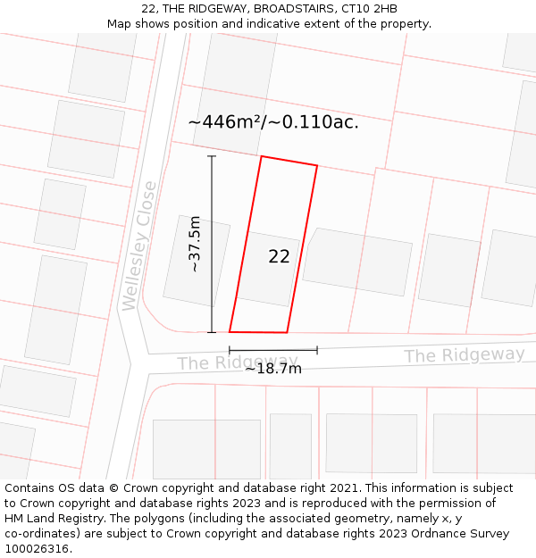 22, THE RIDGEWAY, BROADSTAIRS, CT10 2HB: Plot and title map