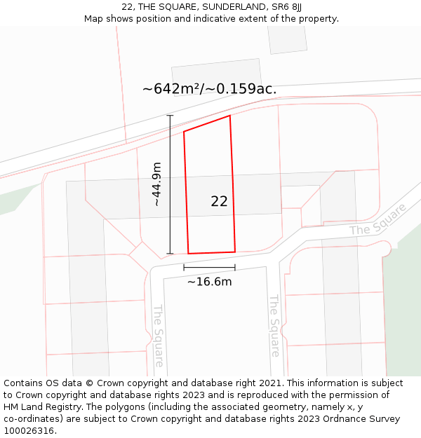 22, THE SQUARE, SUNDERLAND, SR6 8JJ: Plot and title map