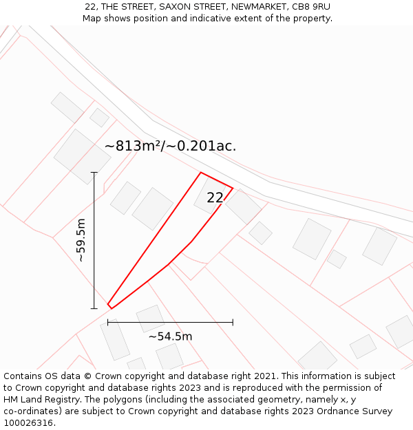 22, THE STREET, SAXON STREET, NEWMARKET, CB8 9RU: Plot and title map