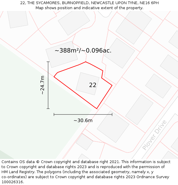 22, THE SYCAMORES, BURNOPFIELD, NEWCASTLE UPON TYNE, NE16 6PH: Plot and title map