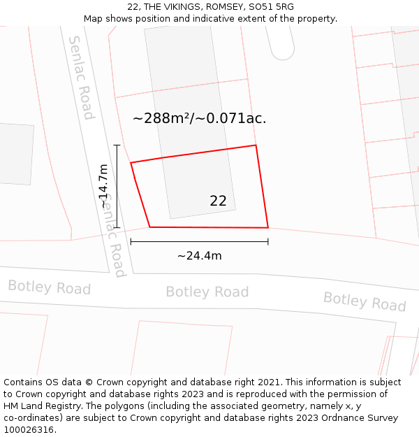 22, THE VIKINGS, ROMSEY, SO51 5RG: Plot and title map