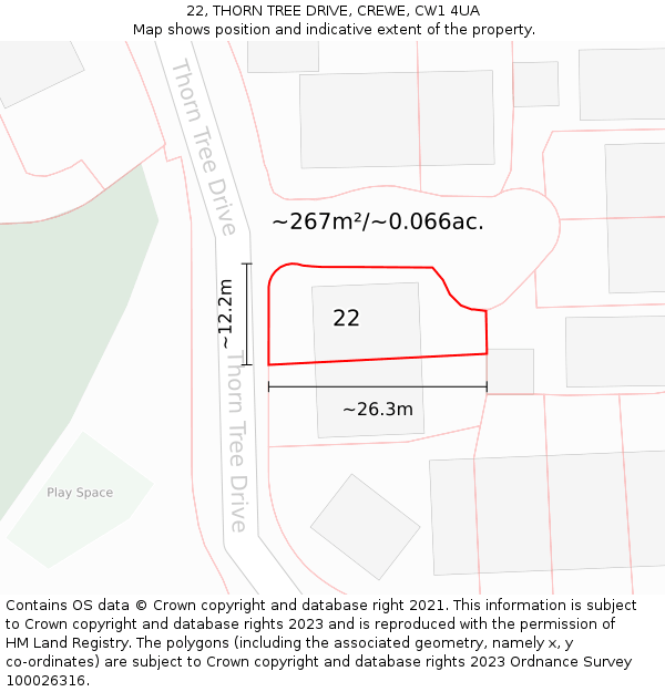 22, THORN TREE DRIVE, CREWE, CW1 4UA: Plot and title map