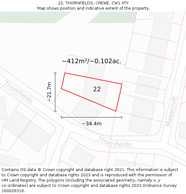 22, THORNFIELDS, CREWE, CW1 4TY: Plot and title map