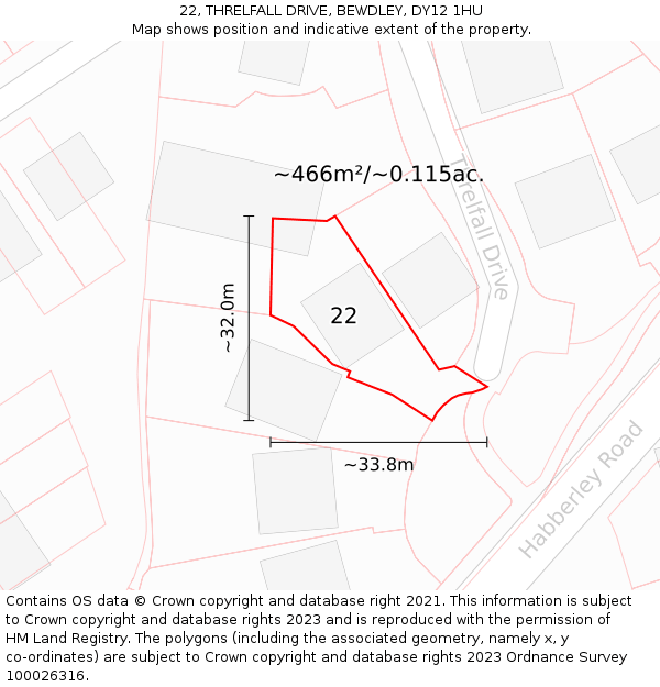 22, THRELFALL DRIVE, BEWDLEY, DY12 1HU: Plot and title map