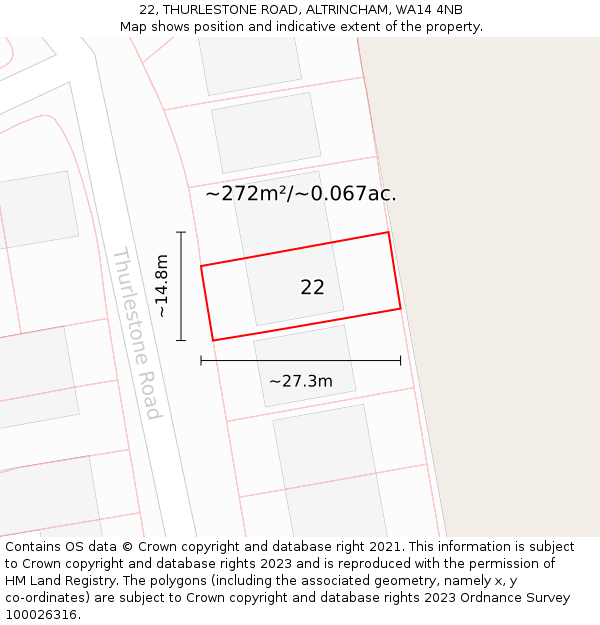 22, THURLESTONE ROAD, ALTRINCHAM, WA14 4NB: Plot and title map