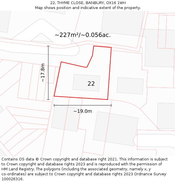 22, THYME CLOSE, BANBURY, OX16 1WH: Plot and title map
