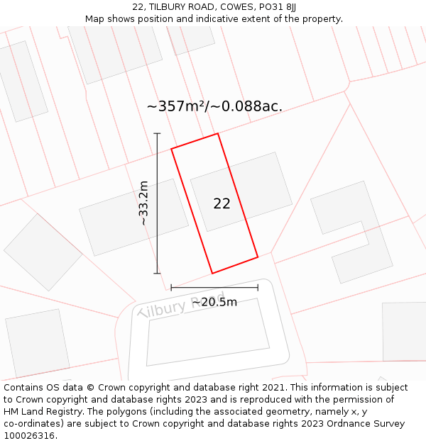 22, TILBURY ROAD, COWES, PO31 8JJ: Plot and title map