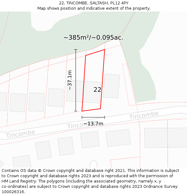 22, TINCOMBE, SALTASH, PL12 4PY: Plot and title map