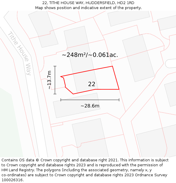 22, TITHE HOUSE WAY, HUDDERSFIELD, HD2 1RD: Plot and title map