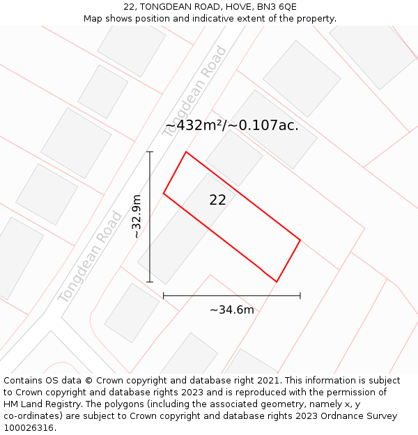 22, TONGDEAN ROAD, HOVE, BN3 6QE: Plot and title map
