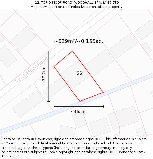 22, TOR O MOOR ROAD, WOODHALL SPA, LN10 6TD: Plot and title map