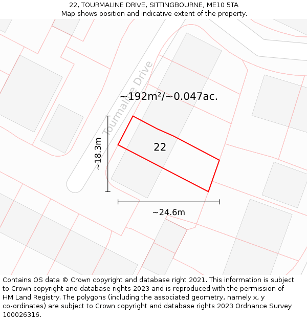 22, TOURMALINE DRIVE, SITTINGBOURNE, ME10 5TA: Plot and title map