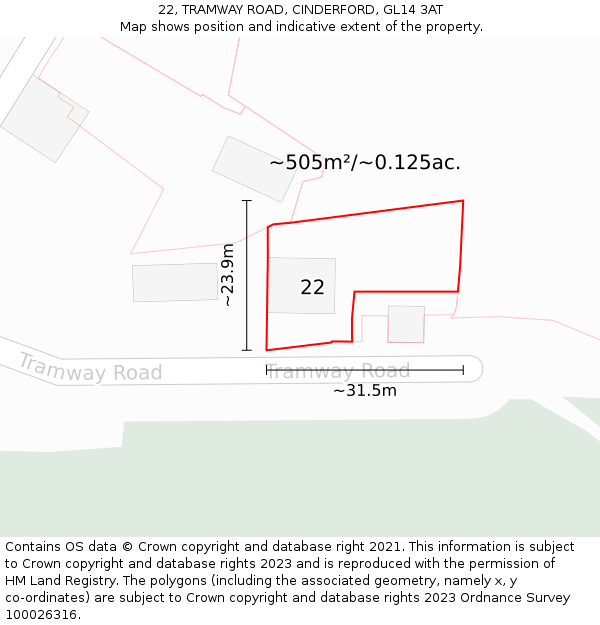 22, TRAMWAY ROAD, CINDERFORD, GL14 3AT: Plot and title map