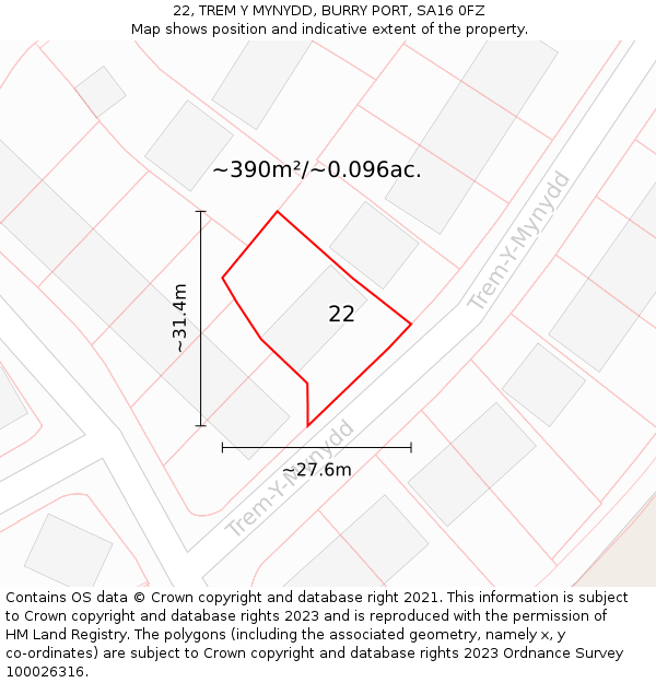 22, TREM Y MYNYDD, BURRY PORT, SA16 0FZ: Plot and title map