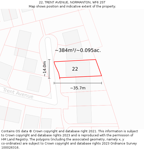 22, TRENT AVENUE, NORMANTON, WF6 2ST: Plot and title map