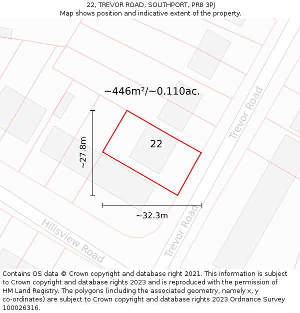 22, TREVOR ROAD, SOUTHPORT, PR8 3PJ: Plot and title map