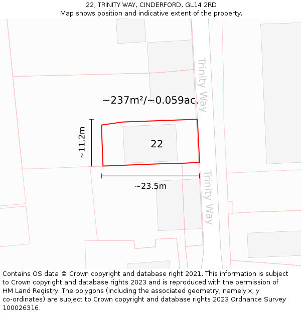 22, TRINITY WAY, CINDERFORD, GL14 2RD: Plot and title map