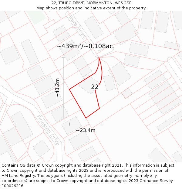 22, TRURO DRIVE, NORMANTON, WF6 2SP: Plot and title map