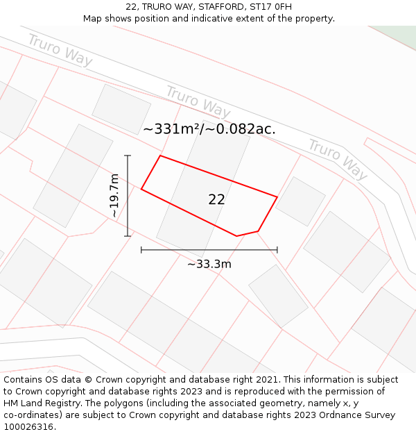 22, TRURO WAY, STAFFORD, ST17 0FH: Plot and title map