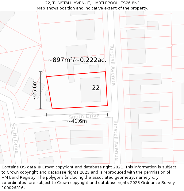 22, TUNSTALL AVENUE, HARTLEPOOL, TS26 8NF: Plot and title map