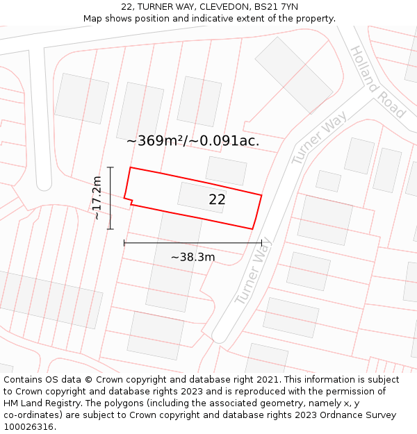 22, TURNER WAY, CLEVEDON, BS21 7YN: Plot and title map