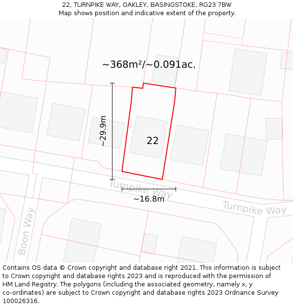 22, TURNPIKE WAY, OAKLEY, BASINGSTOKE, RG23 7BW: Plot and title map